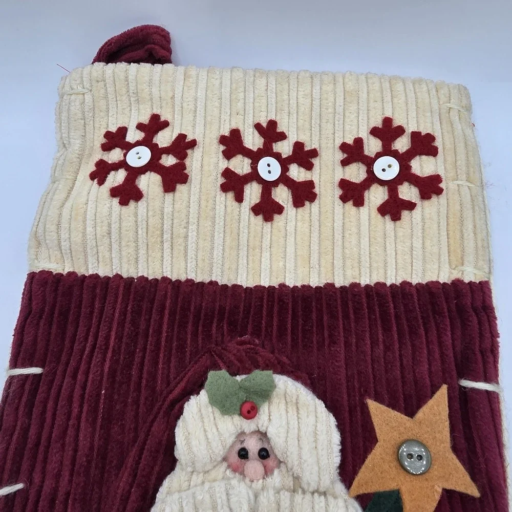 Santa‎ Claus Christmas Stocking Ribbed Corduroy Country Farmhouse Folk Art Vtg